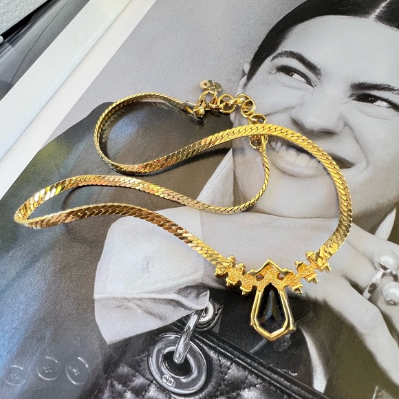 DIOR Water Drop Necklace Gold Plated Christian Dior Jewelry Emerald Cut - Picture 12 of 13